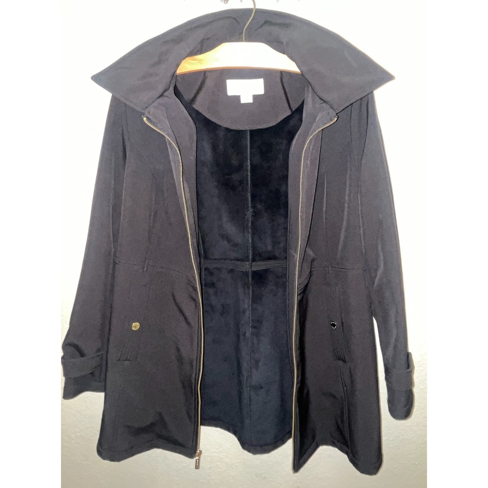 Michael Kors Womens Size L Black Hooded Rain Coat Anorak Gold Tone Hardware